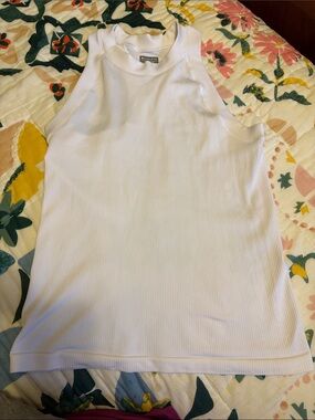 Athleta White Ribbed High Neck Tank